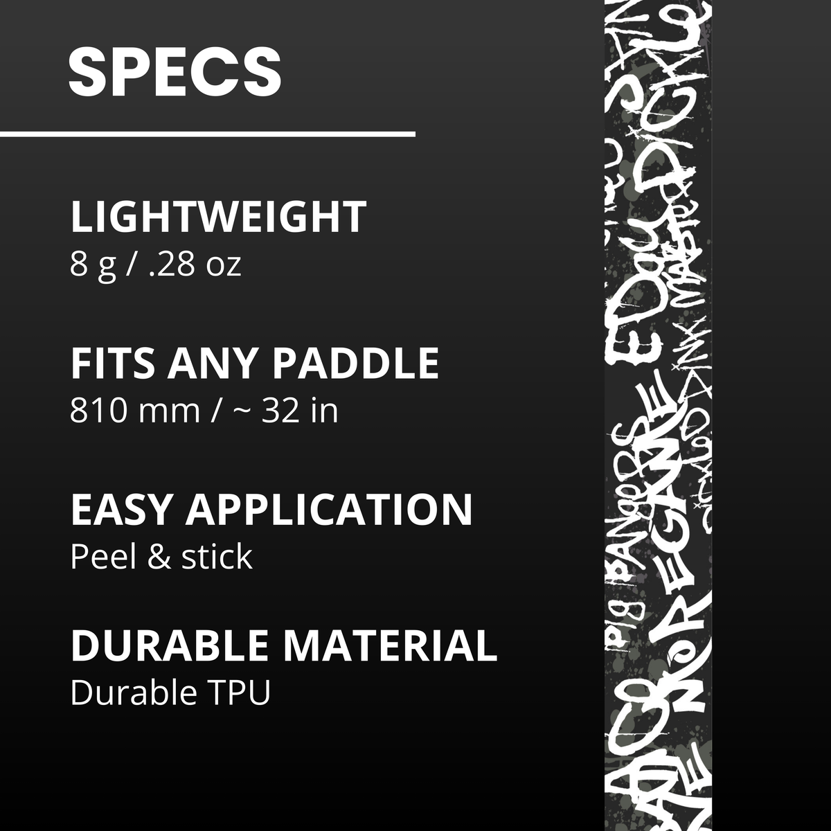 Edgy White Graffiti edge tape material, length and application details