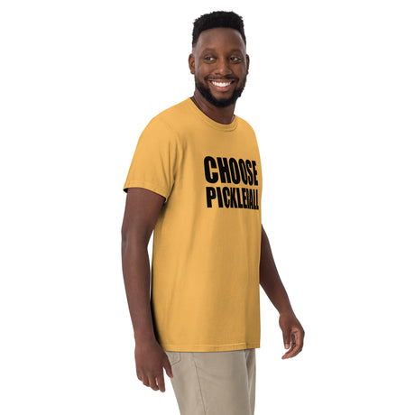 Model view of Choose Pickleball Statement Tee in Mustard