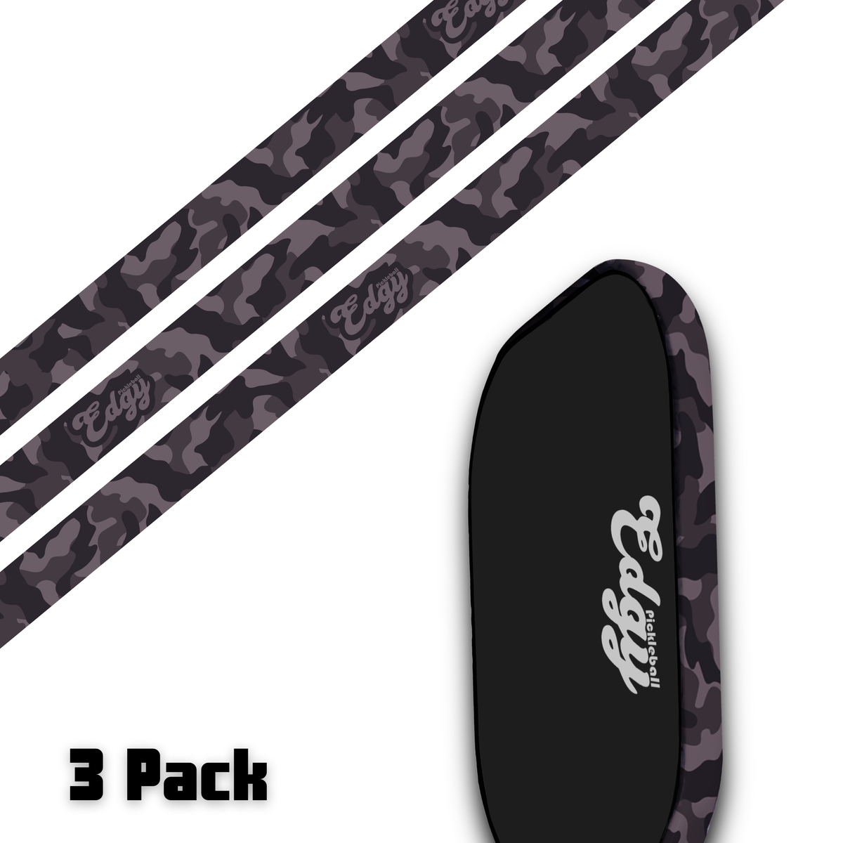 Edgy Blackout Camo pickleball paddle edge tape three-pack