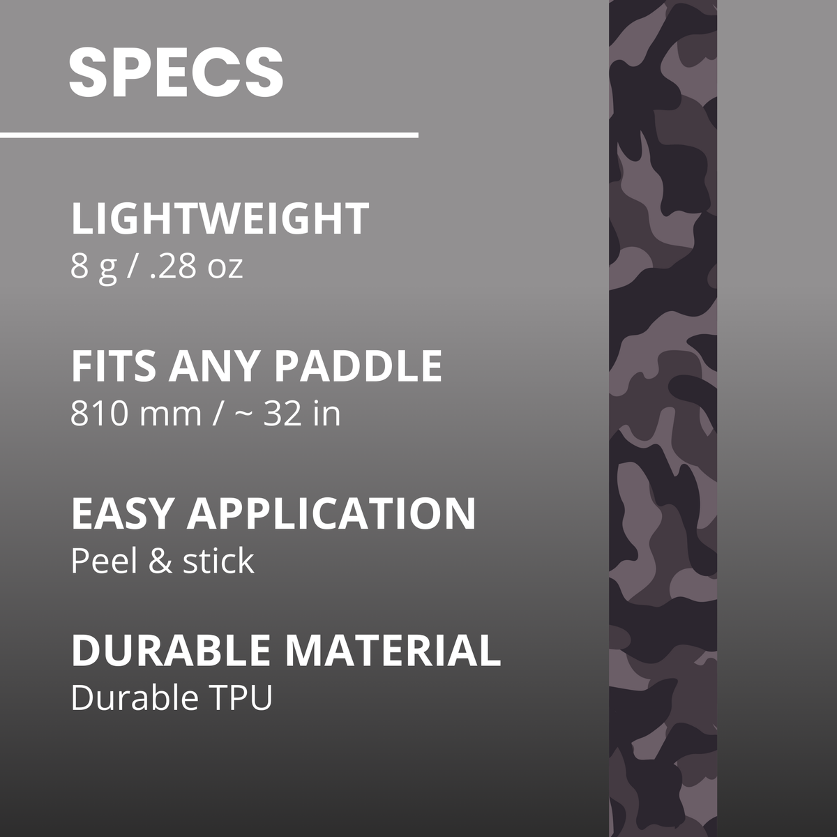 Edgy Blackout Camo edge tape material, length and application details