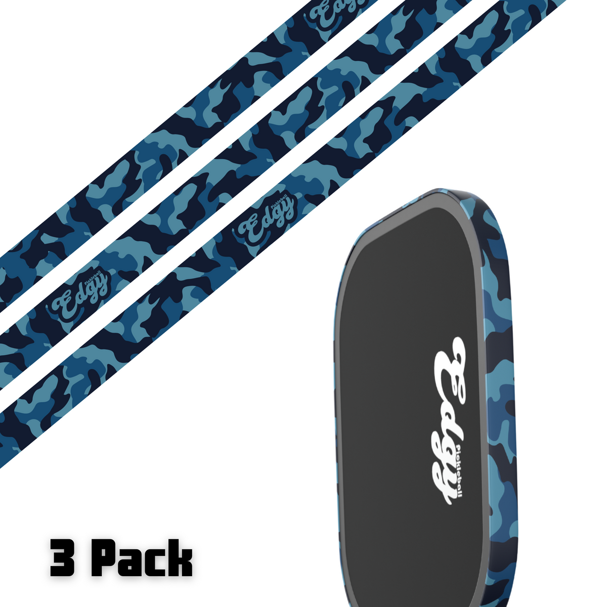 Edgy Blue Camo pickleball paddle edge tape three-pack