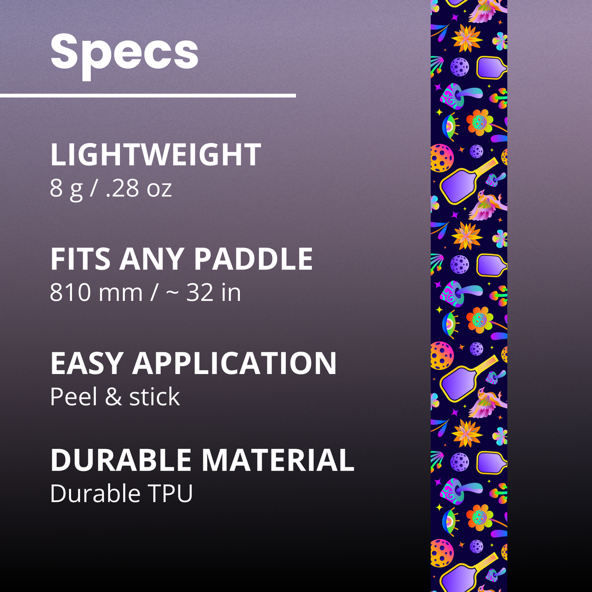 Edgy Psychedelic edge tape material, length and application details