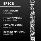 Edgy White Graffiti edge tape material, length and application details