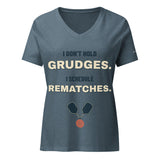 Full shirt view of I Schedule Rematches women’s V-neck in Heather Slate