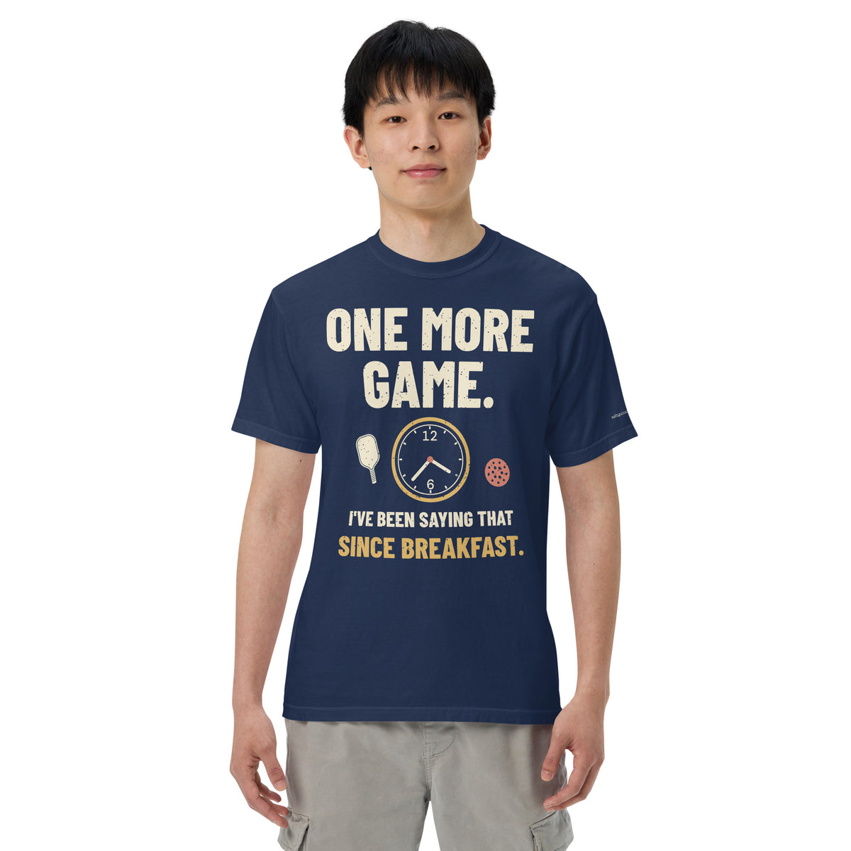 Model view of Since Breakfast Pickleball Tee in True Navy