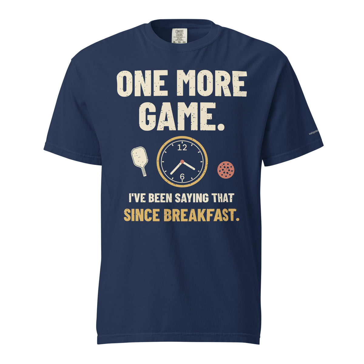 Full shirt view of Since Breakfast Pickleball Tee in True Navy