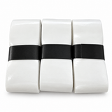 Three white WPS pickleball overgrips with plain black bands