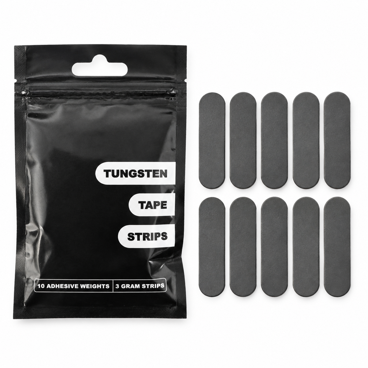 Ten WPS tungsten adhesive pickleball weight strips, 3g each